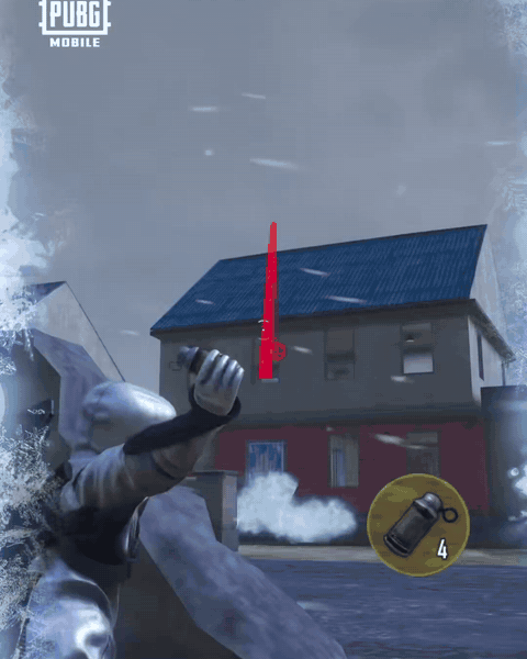 GIF: a BZ Grenade creates a small Blue Zone over a frozen house